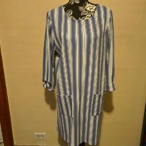 Massini Long Sleeve Blue and White Dress